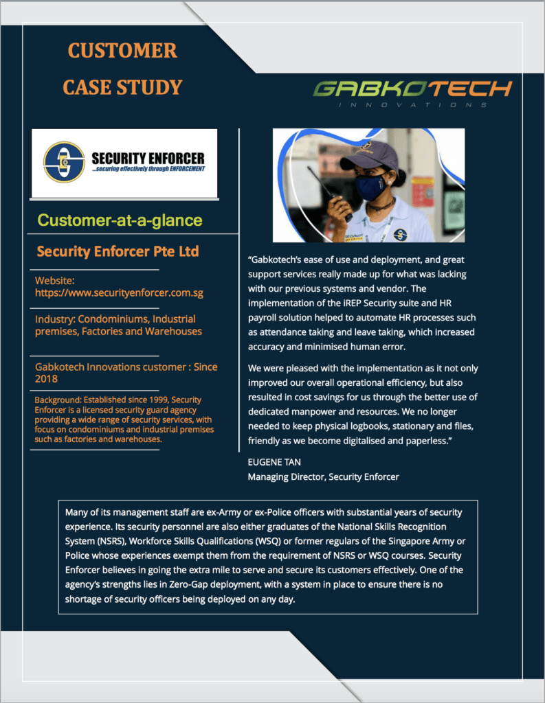 An article describing how Security Enforcer improved their operational efficiency and employee satisfaction by implementing Gabkotech's iREP Security Suite, which automates various HR and security processes.